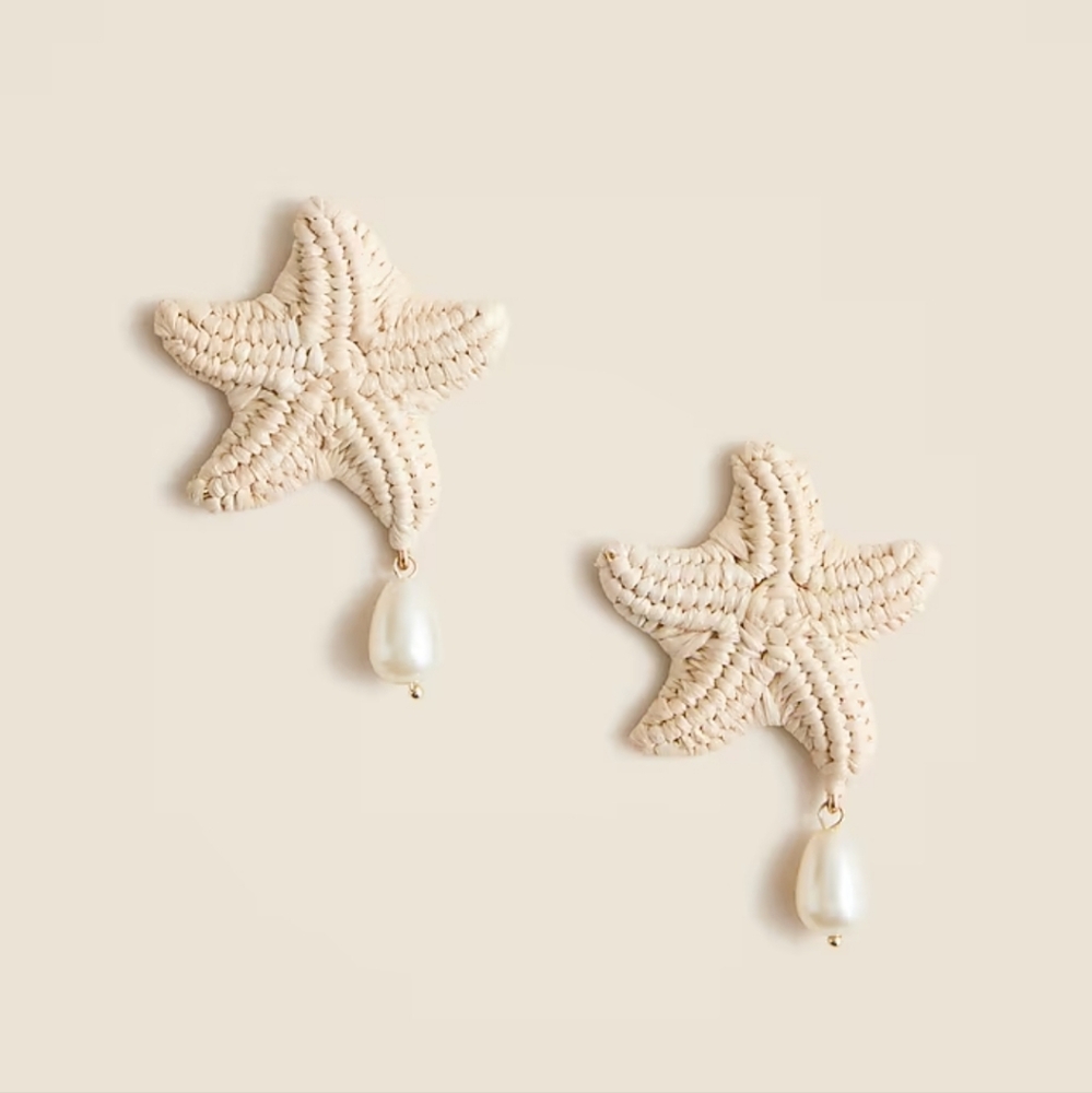 J.Crew Raffia Starfish Statement Earrings BNWT SO RETIRED $70 RETIRED